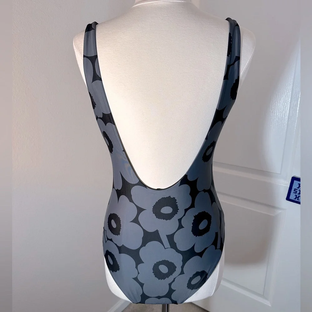 Marimekko Poppy Blue and Black Floral One-Piece Swimsuit